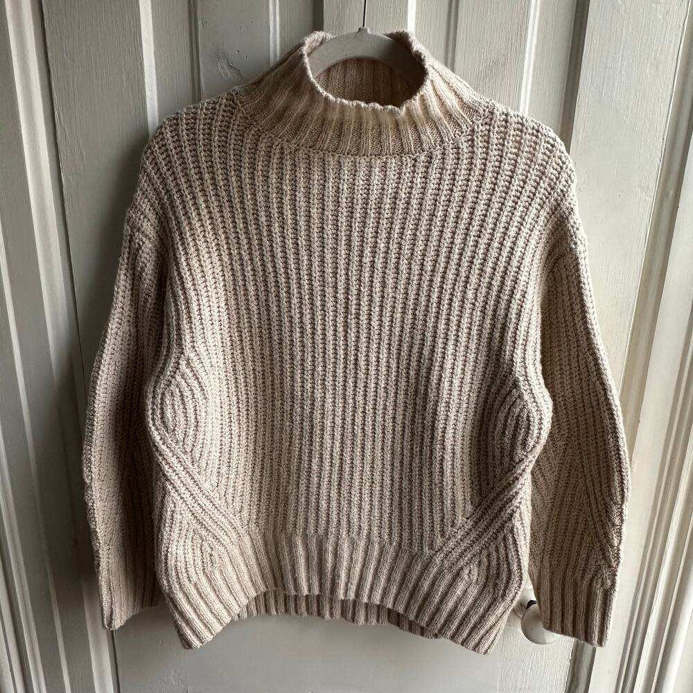 Anthropologie Maeve Funnel Neck Rib Knit Sweater Beige XS - Picture 2 of 8